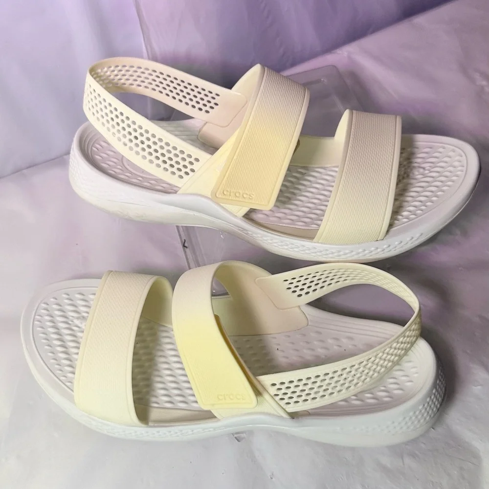 CROCS Women's Cream/Off-White Dual Strap Sandals